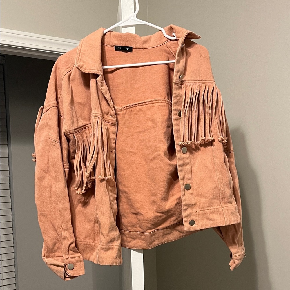 Mittoshop Fringe Detail Jean Jacket in Tan